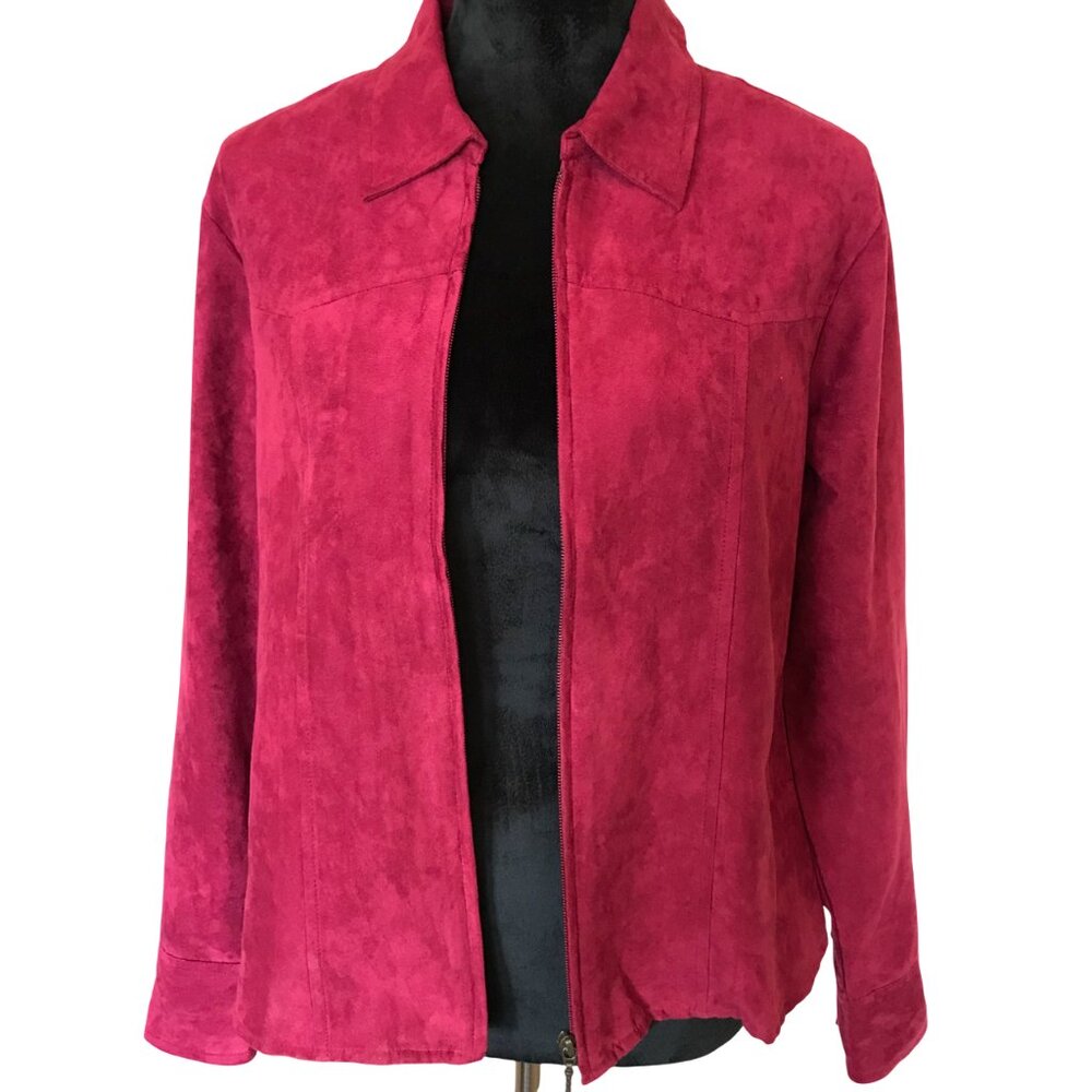 Fiorlini International Bomber Jacket Vintage Zip-Up Blazer Jacket, Magenta Sz M
